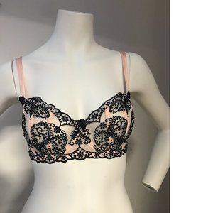 Victoria's Secret boned bra corral salmon peach black flocked style Limired